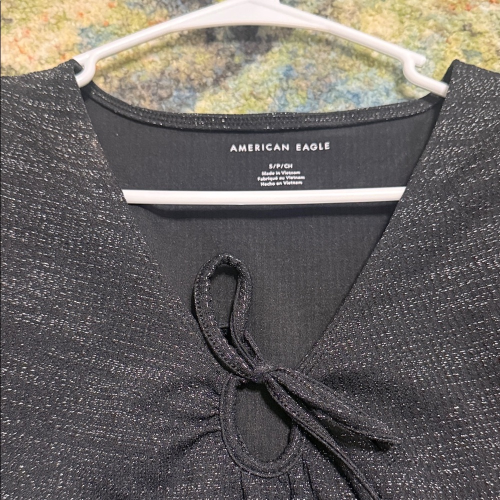 American Eagle Black Bodysuit with Tie Front